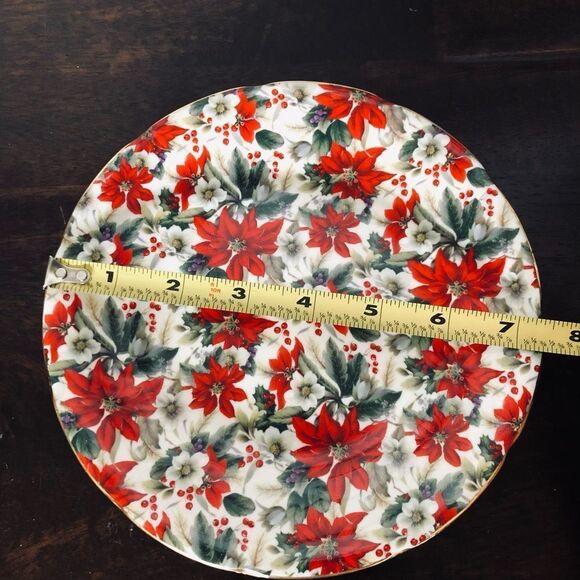 Vintage Floral Plate with Red Poinsettias Formalities Baum Brothers - Picture 2 of 5